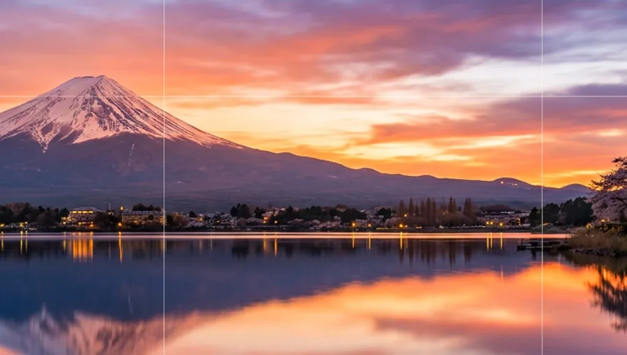 富士山の写真に、縦に細い補助線が描き込まれてしまった失敗例